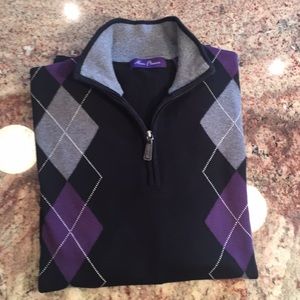 Alan Flusser Argyle Cotton Sweater 1/4 zip, Men’s